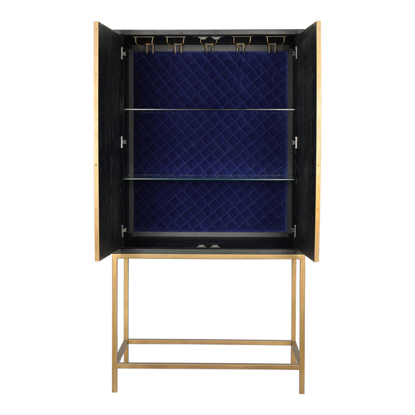 Moe's Home Mako Bar Cabinet: Elegant Solid Oak Design With Brass Accents For A Stylish Home Entertaining Space Grey Shagreen Patterned Polyurethane,Brass Legs Vl-1047-15