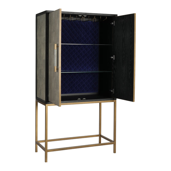 Moe's Home Mako Bar Cabinet: Elegant Solid Oak Design With Brass Accents For A Stylish Home Entertaining Space Grey Shagreen Patterned Polyurethane,Brass Legs Vl-1047-15