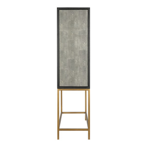 Moe's Home Mako Bar Cabinet: Elegant Solid Oak Design With Brass Accents For A Stylish Home Entertaining Space Grey Shagreen Patterned Polyurethane,Brass Legs Vl-1047-15