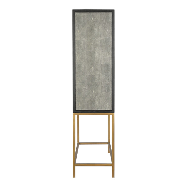 Moe's Home Mako Bar Cabinet: Elegant Solid Oak Design With Brass Accents For A Stylish Home Entertaining Space Grey Shagreen Patterned Polyurethane,Brass Legs Vl-1047-15