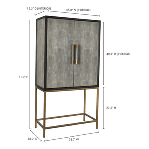 Moe's Home Mako Bar Cabinet: Elegant Solid Oak Design With Brass Accents For A Stylish Home Entertaining Space Grey Shagreen Patterned Polyurethane,Brass Legs Vl-1047-15