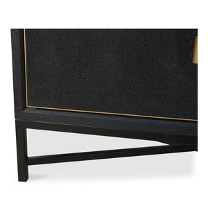 Moe's Home Mako Sideboard: Art Deco-inspired Storage Solution With Vegan Leather & Antique Gold Accents Black Shagreen Patterned Polyurethane,Solid Black Oak Frame Vl-1048-02