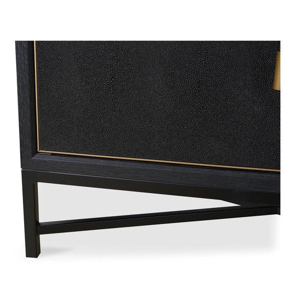 Moe's Home Mako Sideboard: Art Deco-inspired Storage Solution With Vegan Leather & Antique Gold Accents Black Shagreen Patterned Polyurethane,Solid Black Oak Frame Vl-1048-02