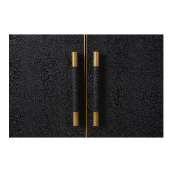 Moe's Home Mako Sideboard: Art Deco-inspired Storage Solution With Vegan Leather & Antique Gold Accents Black Shagreen Patterned Polyurethane,Solid Black Oak Frame Vl-1048-02