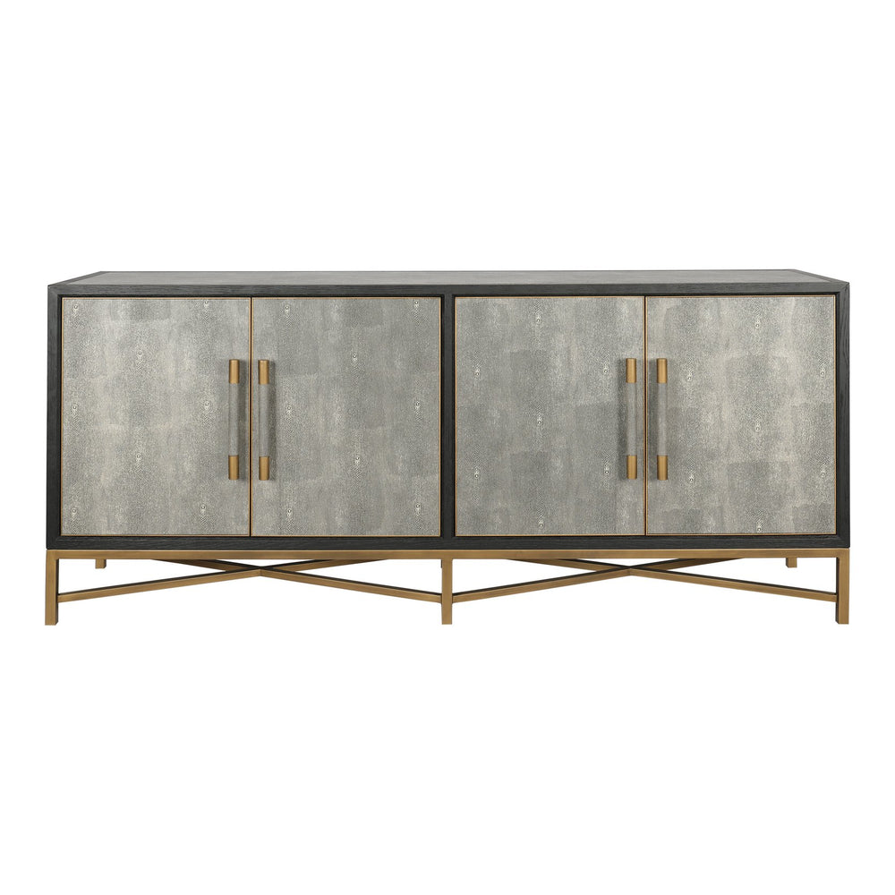 Moe's Home Mako Art Deco-inspired Sideboard With Vegan Leather Upholstery And Antique Gold Accents Grey Shagreen Patterned Polyurethane,Brass Legs Vl-1048-15
