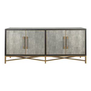 Moe's Home Mako Art Deco-inspired Sideboard With Vegan Leather Upholstery And Antique Gold Accents Grey Shagreen Patterned Polyurethane,Brass Legs Vl-1048-15