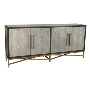 Moe's Home Mako Art Deco-inspired Sideboard With Vegan Leather Upholstery And Antique Gold Accents Grey Shagreen Patterned Polyurethane,Brass Legs Vl-1048-15