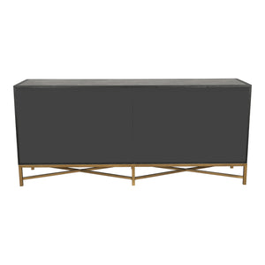 Moe's Home Mako Art Deco-inspired Sideboard With Vegan Leather Upholstery And Antique Gold Accents Grey Shagreen Patterned Polyurethane,Brass Legs Vl-1048-15