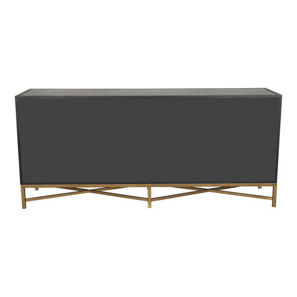Moe's Home Mako Art Deco-inspired Sideboard With Vegan Leather Upholstery And Antique Gold Accents Grey Shagreen Patterned Polyurethane,Brass Legs Vl-1048-15