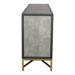 Moe's Home Mako Art Deco-inspired Sideboard With Vegan Leather Upholstery And Antique Gold Accents Grey Shagreen Patterned Polyurethane,Brass Legs Vl-1048-15
