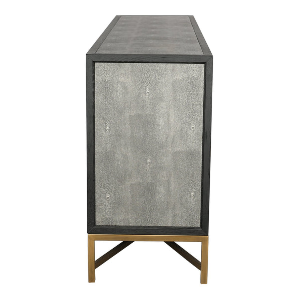 Moe's Home Mako Art Deco-inspired Sideboard With Vegan Leather Upholstery And Antique Gold Accents Grey Shagreen Patterned Polyurethane,Brass Legs Vl-1048-15