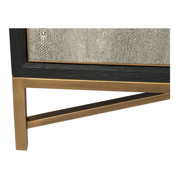 Moe's Home Mako Art Deco-inspired Sideboard With Vegan Leather Upholstery And Antique Gold Accents Grey Shagreen Patterned Polyurethane,Brass Legs Vl-1048-15