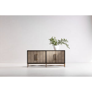 Moe's Home Mako Art Deco-inspired Sideboard With Vegan Leather Upholstery And Antique Gold Accents Grey Shagreen Patterned Polyurethane,Brass Legs Vl-1048-15