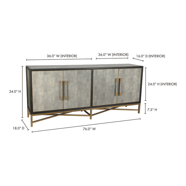 Moe's Home Mako Art Deco-inspired Sideboard With Vegan Leather Upholstery And Antique Gold Accents Grey Shagreen Patterned Polyurethane,Brass Legs Vl-1048-15