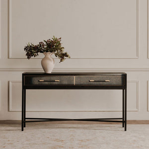 Moe's Home Mako Console Table - Elegant Solid Oak Design With Brass Detailing For Timeless Home Décor Black Solid Oak In Frame,Pu Vl-1049-02
