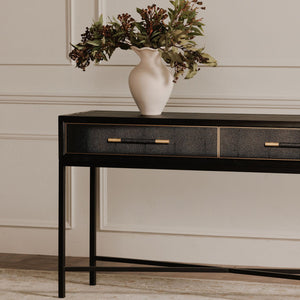 Moe's Home Mako Console Table - Elegant Solid Oak Design With Brass Detailing For Timeless Home Décor Black Solid Oak In Frame,Pu Vl-1049-02