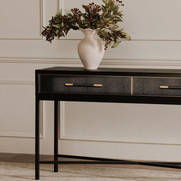 Moe's Home Mako Console Table - Elegant Solid Oak Design With Brass Detailing For Timeless Home Décor Black Solid Oak In Frame,Pu Vl-1049-02
