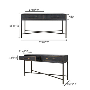 Moe's Home Mako Console Table - Elegant Solid Oak Design With Brass Detailing For Timeless Home Décor Black Solid Oak In Frame,Pu Vl-1049-02