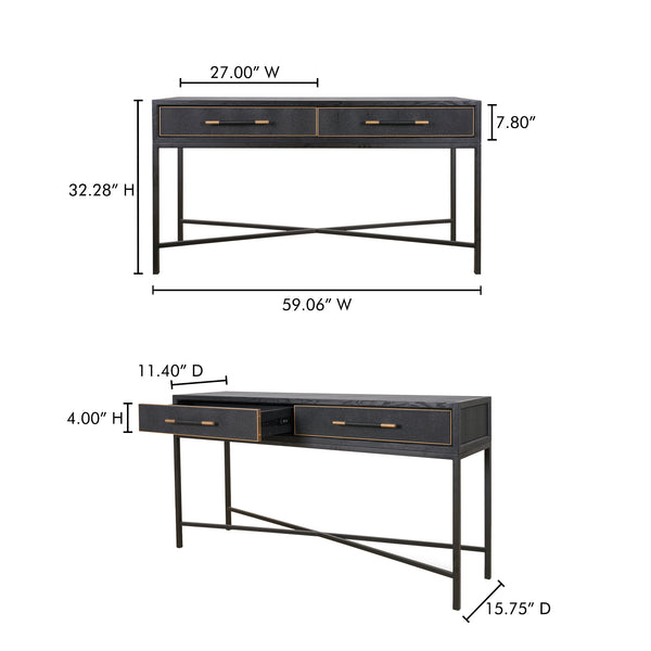 Moe's Home Mako Console Table - Elegant Solid Oak Design With Brass Detailing For Timeless Home Décor Black Solid Oak In Frame,Pu Vl-1049-02