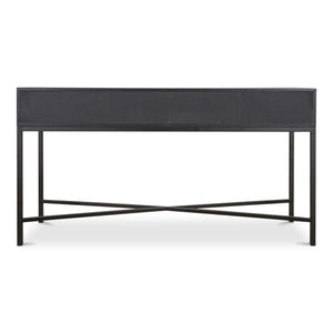 Moe's Home Mako Console Table - Elegant Solid Oak Design With Brass Detailing For Timeless Home Décor Black Solid Oak In Frame,Pu Vl-1049-02