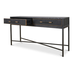 Moe's Home Mako Console Table - Elegant Solid Oak Design With Brass Detailing For Timeless Home Décor Black Solid Oak In Frame,Pu Vl-1049-02