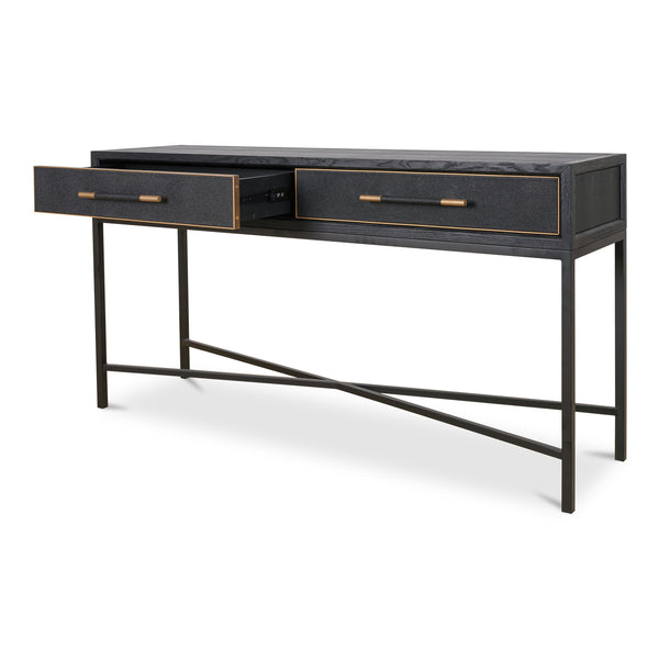 Moe's Home Mako Console Table - Elegant Solid Oak Design With Brass Detailing For Timeless Home Décor Black Solid Oak In Frame,Pu Vl-1049-02