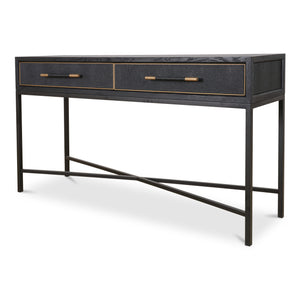 Moe's Home Mako Console Table - Elegant Solid Oak Design With Brass Detailing For Timeless Home Décor Black Solid Oak In Frame,Pu Vl-1049-02