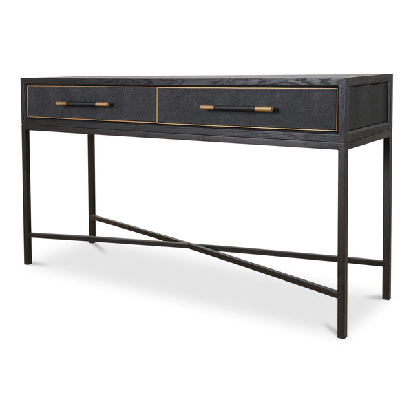 Moe's Home Mako Console Table - Elegant Solid Oak Design With Brass Detailing For Timeless Home Décor Black Solid Oak In Frame,Pu Vl-1049-02