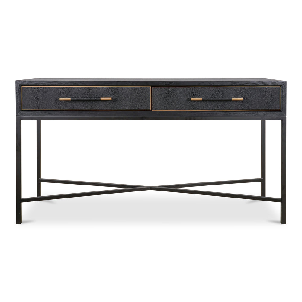 Moe's Home Mako Console Table - Elegant Solid Oak Design With Brass Detailing For Timeless Home Décor Black Solid Oak In Frame,Pu Vl-1049-02