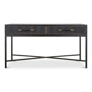 Moe's Home Mako Console Table - Elegant Solid Oak Design With Brass Detailing For Timeless Home Décor Black Solid Oak In Frame,Pu Vl-1049-02