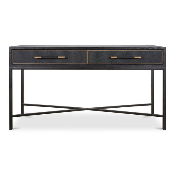 Moe's Home Mako Console Table - Elegant Solid Oak Design With Brass Detailing For Timeless Home Décor Black Solid Oak In Frame,Pu Vl-1049-02