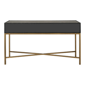 Moe's Home Mako Console Table - Elegant Solid Oak Design With Brass Accents For A Chic Home Aesthetic Grey Shagreen Patterned Polyurethane,Brass,Finished Legs Vl-1049-15