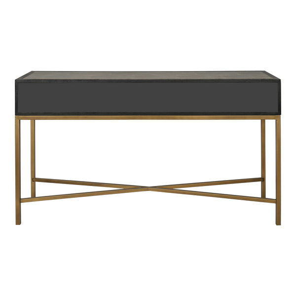 Moe's Home Mako Console Table - Elegant Solid Oak Design With Brass Accents For A Chic Home Aesthetic Grey Shagreen Patterned Polyurethane,Brass,Finished Legs Vl-1049-15