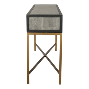 Moe's Home Mako Console Table - Elegant Solid Oak Design With Brass Accents For A Chic Home Aesthetic Grey Shagreen Patterned Polyurethane,Brass,Finished Legs Vl-1049-15