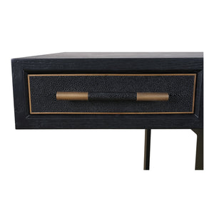 Moe's Home Mako Desk – Elegant Vegan Leather Shagreen With Solid Oak Frame & Brass Detailing For Stylish Spaces Black Solid Oak In Frame,Pu Vl-1053-02