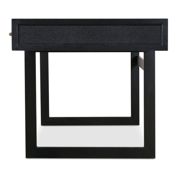 Moe's Home Mako Desk – Elegant Vegan Leather Shagreen With Solid Oak Frame & Brass Detailing For Stylish Spaces Black Solid Oak In Frame,Pu Vl-1053-02
