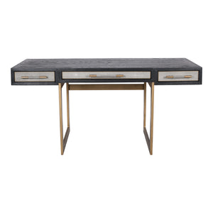 Moe's Home Mako Desk: Art Deco Inspired Vegan Leather Shagreen With Three Drawers For Chic Home Office Style Grey Shagreen Patterned Polyurethane,Solid Black Oak Frame Vl-1053-15