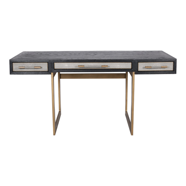 Moe's Home Mako Desk: Art Deco Inspired Vegan Leather Shagreen With Three Drawers For Chic Home Office Style Grey Shagreen Patterned Polyurethane,Solid Black Oak Frame Vl-1053-15
