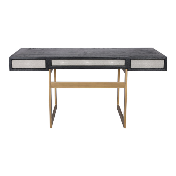 Moe's Home Mako Desk: Art Deco Inspired Vegan Leather Shagreen With Three Drawers For Chic Home Office Style Grey Shagreen Patterned Polyurethane,Solid Black Oak Frame Vl-1053-15