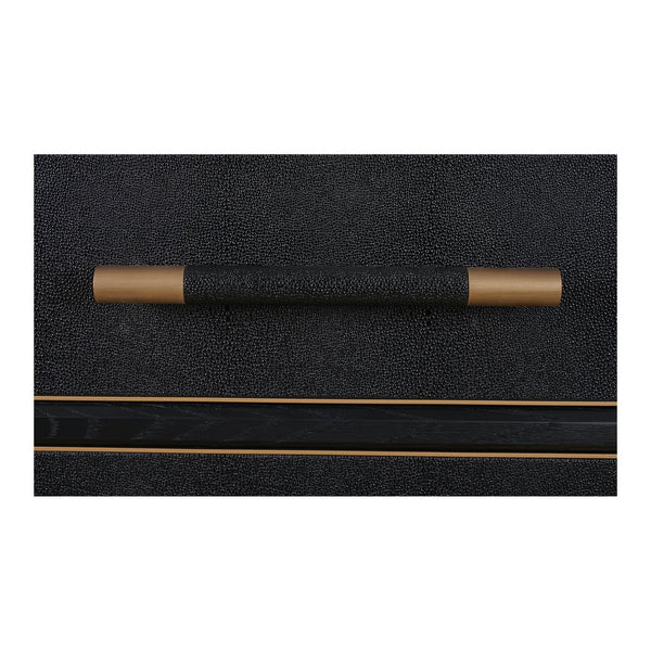 Moe's Home Mako Sideboard - Elegant Vegan Leather Shagreen Storage With Antique Gold Details And 6 Drawers Black Solid Oak In Frame,Pu Vl-1061-02