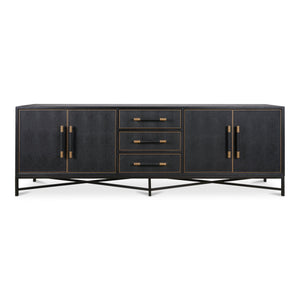 Moe's Home Mako Sideboard - Elegant Vegan Leather Shagreen Storage With Antique Gold Details And 6 Drawers Black Solid Oak In Frame,Pu Vl-1061-02