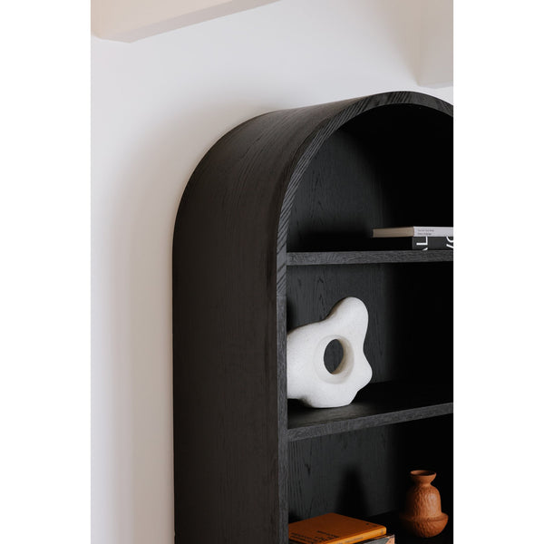 Moe's Home Wilde Display Cabinet: Elegant Solid Oak Storage Solution With Architectural Design And Versatile Style Black Solid Oak,Oak Veneer Vl-1067-02