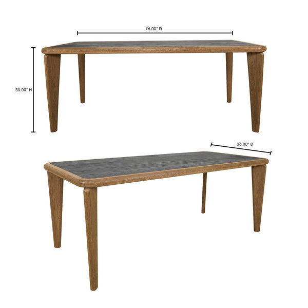 Moe's Home Loden Dining Table - Modern Cottage Charm With Two-tone Oak Finish, Seats 8, Perfect For Heritage Spaces Brown Solid Oak Legs And Table Top Frame,Oak Veneer Table Top Vl-1082-03