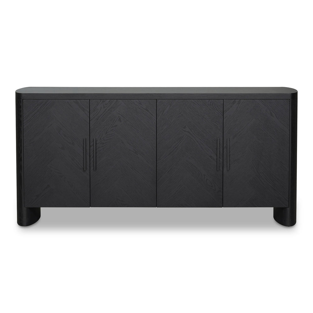Moe's Home William Sideboard: Modern Herringbone Design With Parquetry Pattern For Stylish Storage Solutions Black Oak Veneer Over Mdf,Metal Handle Vl-1089-02