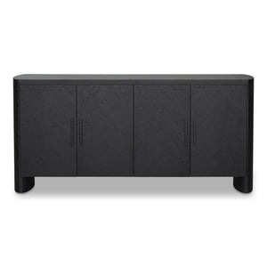 Moe's Home William Sideboard: Modern Herringbone Design With Parquetry Pattern For Stylish Storage Solutions Black Oak Veneer Over Mdf,Metal Handle Vl-1089-02