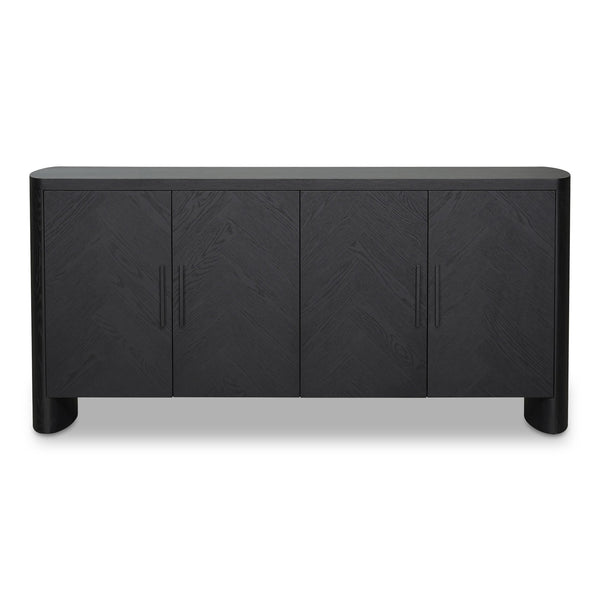 Moe's Home William Sideboard: Modern Herringbone Design With Parquetry Pattern For Stylish Storage Solutions Black Oak Veneer Over Mdf,Metal Handle Vl-1089-02