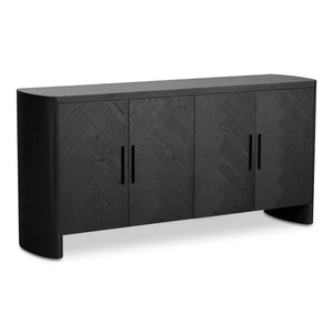 Moe's Home William Sideboard: Modern Herringbone Design With Parquetry Pattern For Stylish Storage Solutions Black Oak Veneer Over Mdf,Metal Handle Vl-1089-02