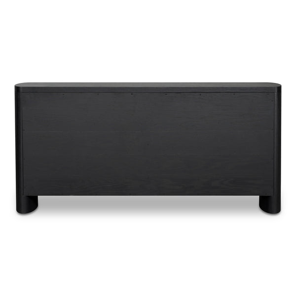 Moe's Home William Sideboard: Modern Herringbone Design With Parquetry Pattern For Stylish Storage Solutions Black Oak Veneer Over Mdf,Metal Handle Vl-1089-02