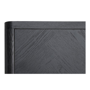 Moe's Home William Sideboard: Modern Herringbone Design With Parquetry Pattern For Stylish Storage Solutions Black Oak Veneer Over Mdf,Metal Handle Vl-1089-02