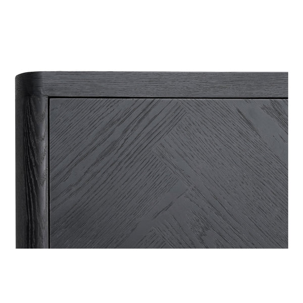 Moe's Home William Sideboard: Modern Herringbone Design With Parquetry Pattern For Stylish Storage Solutions Black Oak Veneer Over Mdf,Metal Handle Vl-1089-02